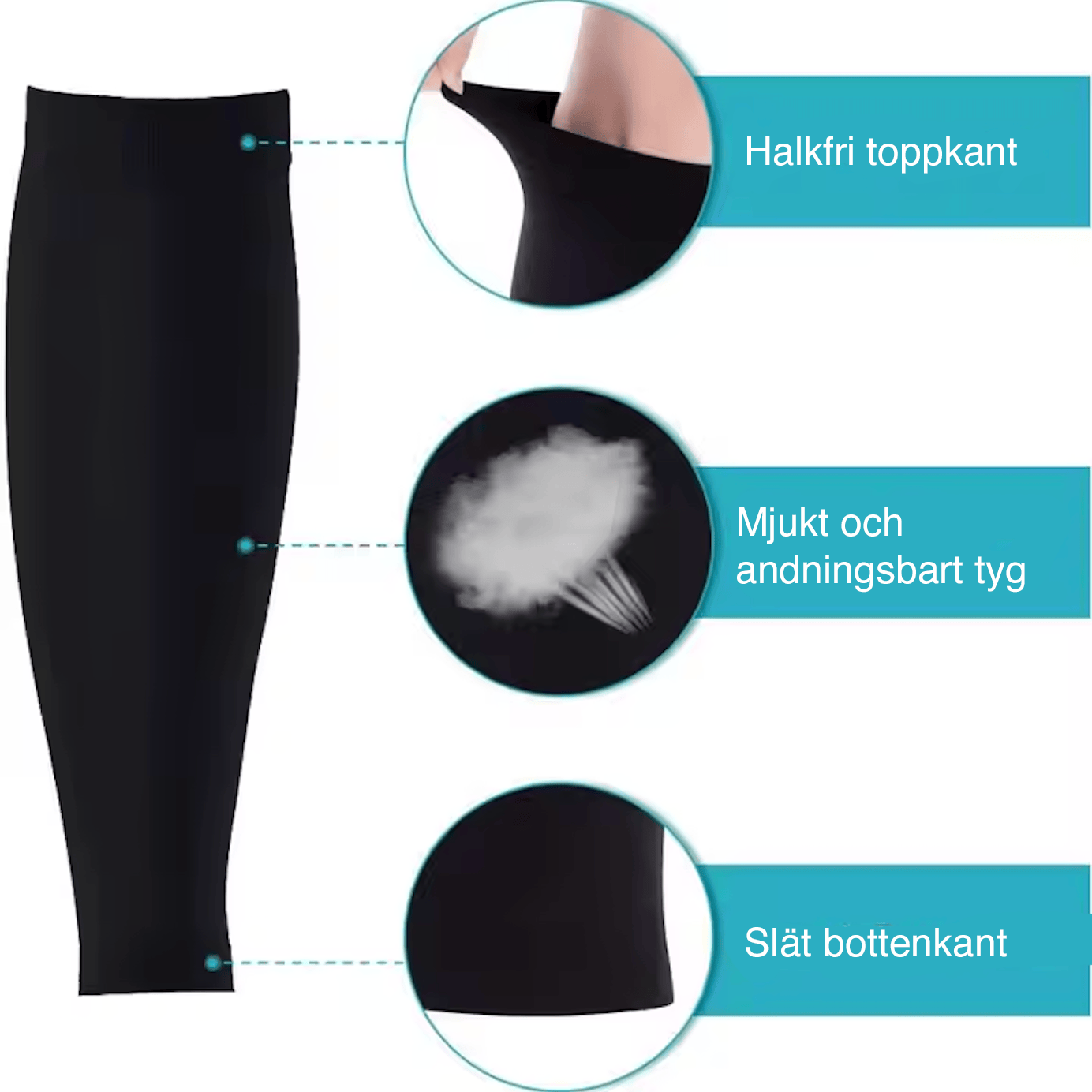 Stödstrumpor med halkfri toppkant, mjukt och andningsbart tyg samt slät bottenkant