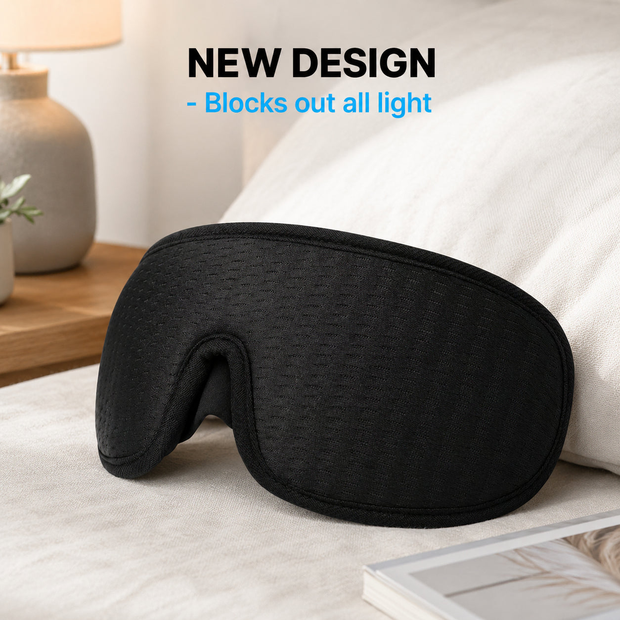 Masque de sommeil 3D noir qui bloque efficacement la lumière pour un sommeil ininterrompu.