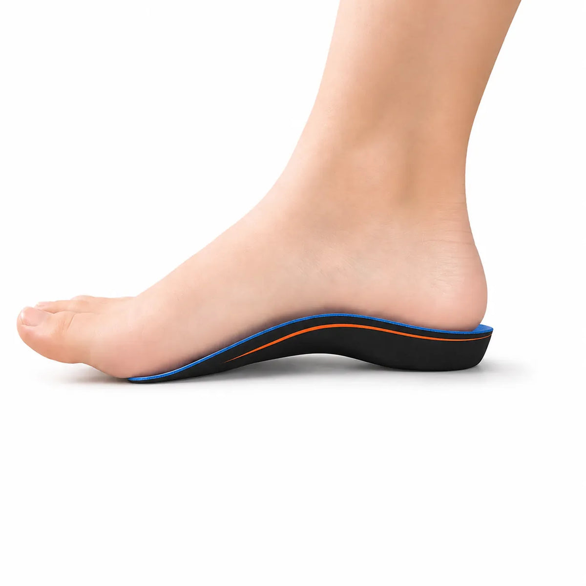Pied sur demi-semelle de pronation avec construction profilée et maintien sous la voûte plantaire en cas de sur-pronation.