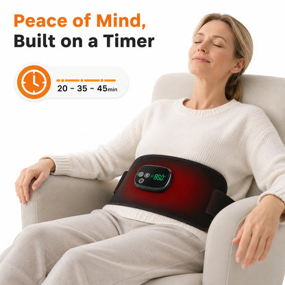 Ceinture de photothérapie rouge pour la détente du ventre avec fonction minuterie et durée de traitement ajustable.
