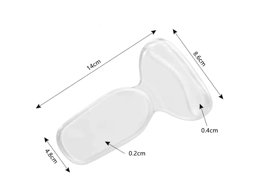 Image des tailles de la semelle de protection en silicone pour épine calcanéenne, avec dimensions.