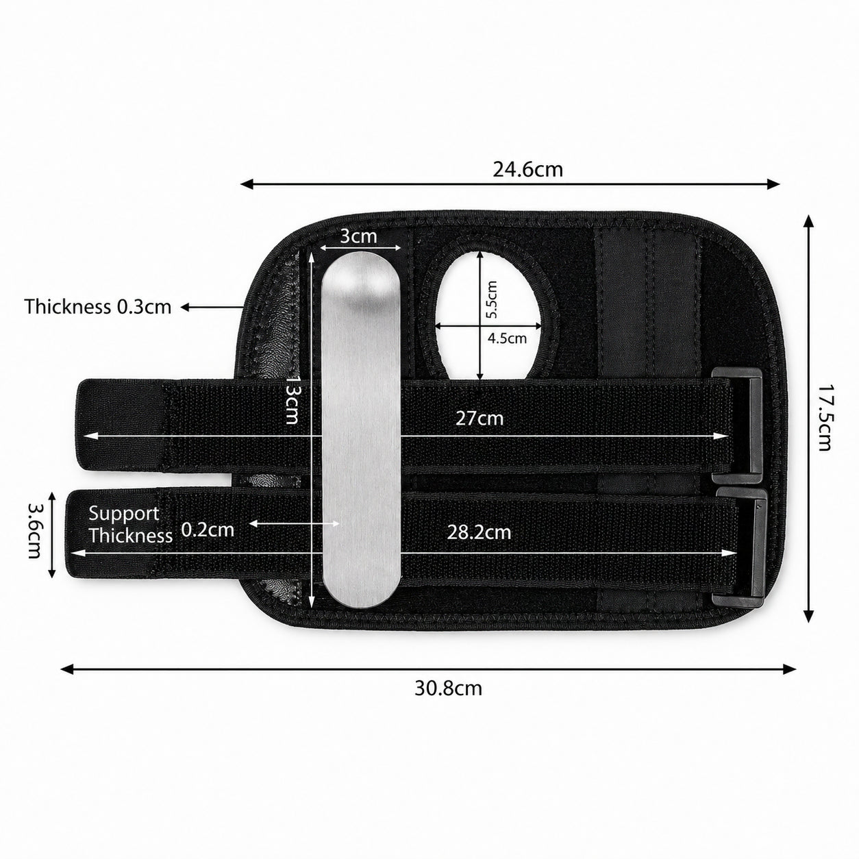 Guide des tailles avec mesures pour bandage de poignet stable avec attelle en aluminium.