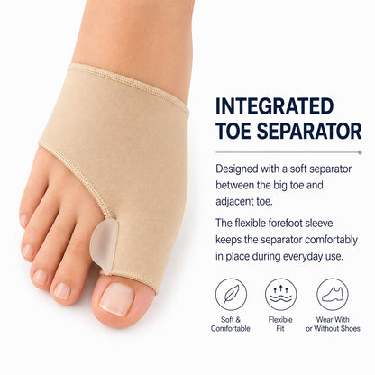 Support avec séparateur d'orteils intégré en matériau souple et flexible pour un usage quotidien.