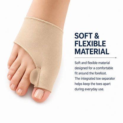 Support avec séparateurs d'orteils en matériau doux et flexible pour un ajustement confortable autour de l'avant-pied.