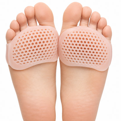 Coussinets pour l'avant-pied en silicone doux avec structure en nid d'abeille respirante sous la plante du pied.