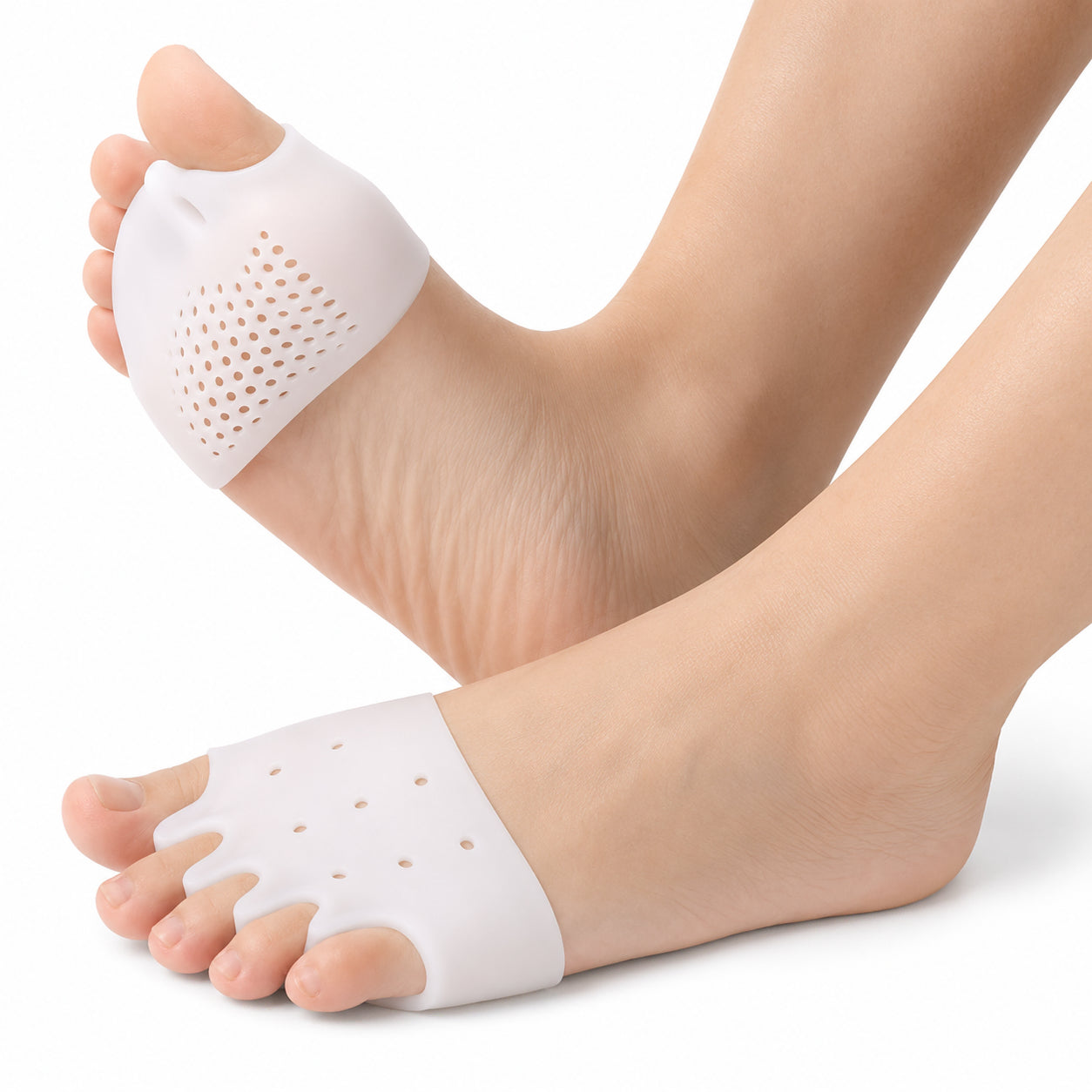 Écarteur d'orteils pour hallux valgus en silicone doux avec cinq boucles pour orteils qui aident à séparer les orteils et à réduire la pression sur le gros orteil.