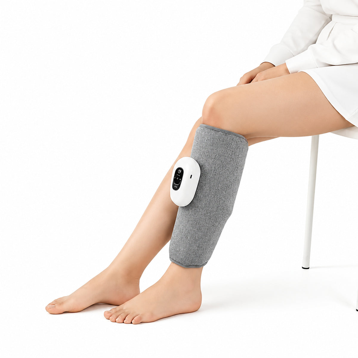 Massage du mollet avec technologie de compression et ajustement réglable autour du mollet.