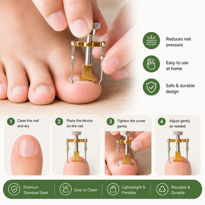Outil de serrage d'ongle réglable qui soulève doucement le bord de l'ongle et réduit la pression
